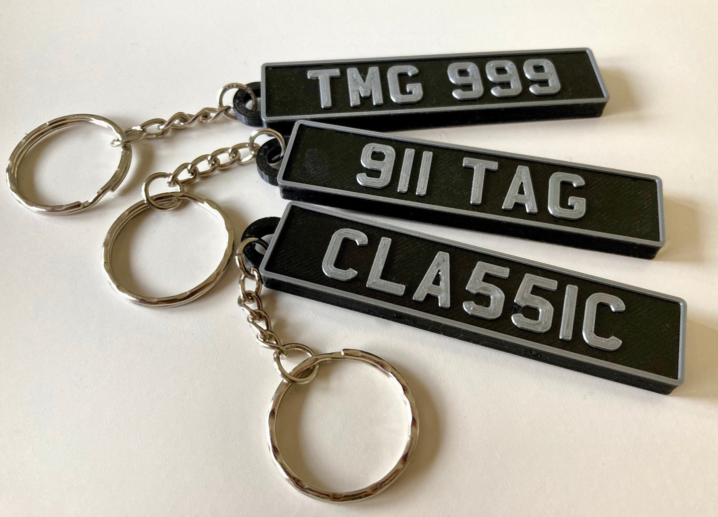 Classic Car Number Plate Keychain – personalised, gift for him or her, vintage black and silver numberplate Father's Day