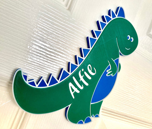 Personalised Dinosaur door plaque sign T-Rex – add a name, choose a colour, 3d printed to order!
