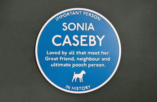Personalised Blue Plaque with icon – add text, add a graphic icon. Bespoke 3D printed to order – Birthday, Christmas & Retirement Gift