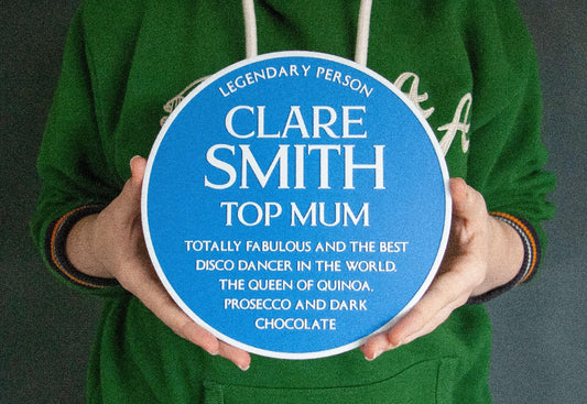 Vintage personalised Blue Plaque – Add a name, add your text, bespoke 3D printed – Christmas, Birthday, Retirement, available in 2 sizes
