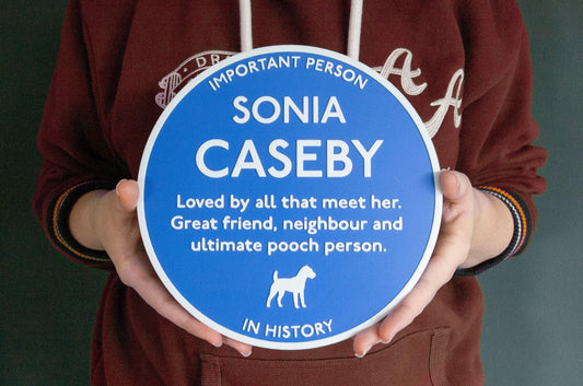 Personalised Blue Plaque with icon – add text, add a graphic icon. Bespoke 3D printed to order – Birthday, Christmas & Retirement Gift