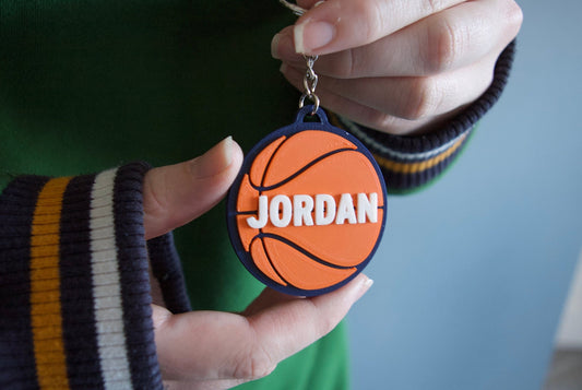 Personalised Basketball Keychain keyring, bespoke 3d printed – add a name, choose your colours