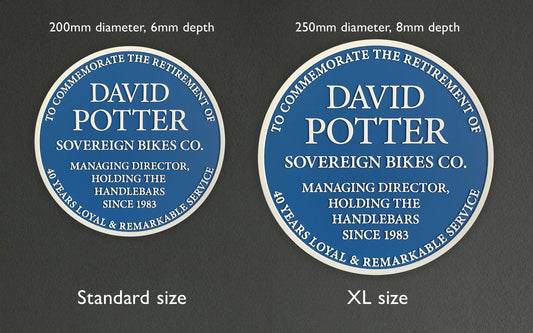 Replica Blue Plaque – Add a name, add your text, totally bespoke 3D printed – an ideal retirement gift, choose from two sizes!
