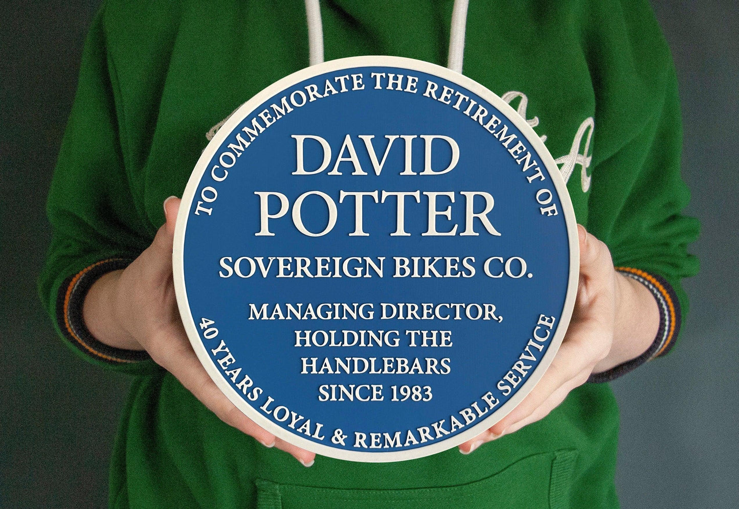 Replica Blue Plaque – Add a name, add your text, totally bespoke 3D printed – an ideal retirement gift, choose from two sizes!