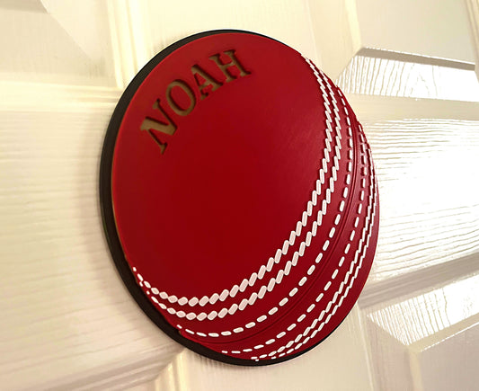 Personalised Cricket Ball Door Plaque, personalised 3D printed to your order – a must have for Cricket fans!