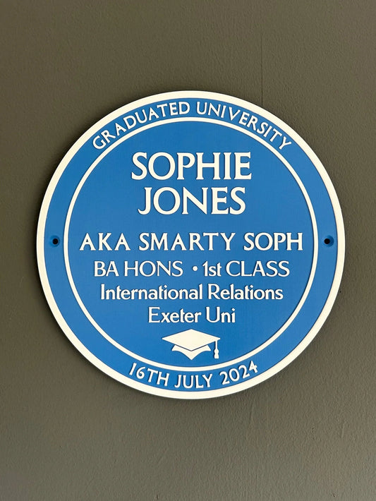 Graduate Blue Plaque | Designed for graduation, personalised, idea gift idea for graduation ceremony or leaving university or uni