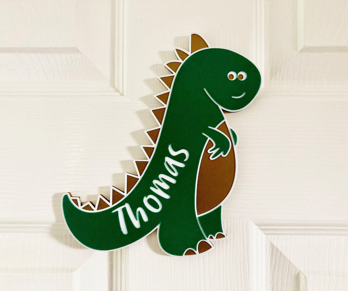 Personalised Dinosaur door plaque sign T-Rex – add a name, choose a colour, 3d printed to order!