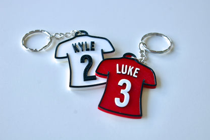 Personalised Football Shirt keychain – add a name and number, choose the colours!