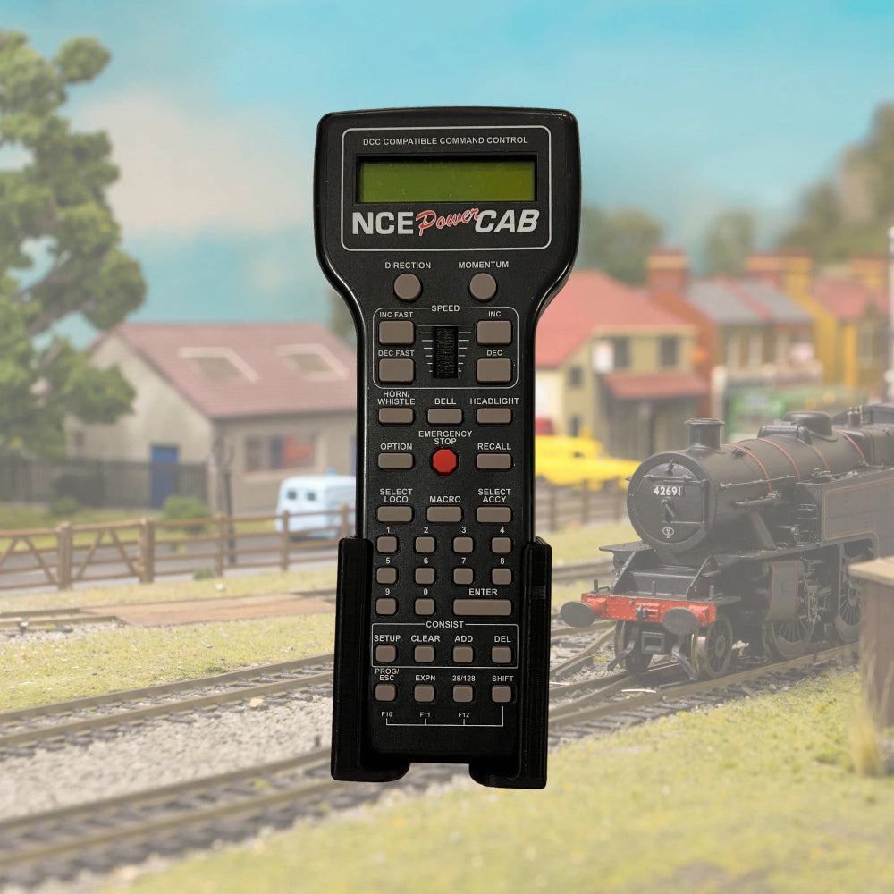 Model Railway DCC Controller holder with a NCE Power Cab installed