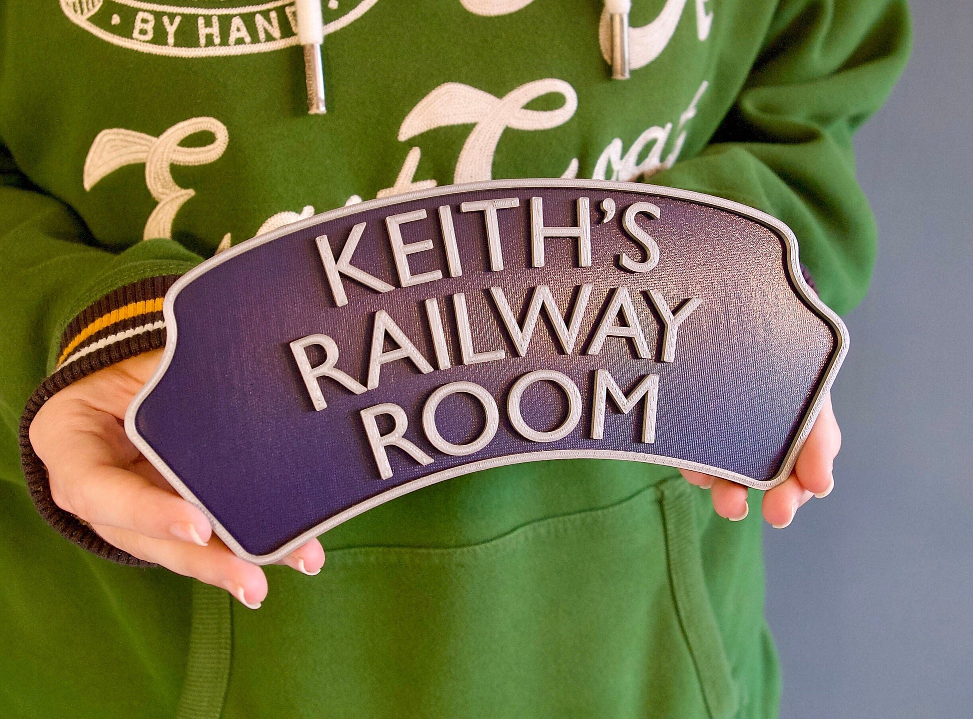 Personalised 3d printed Train headboard door plaque sign – add three lines of text, choose your colours, a must for any train enthusiast