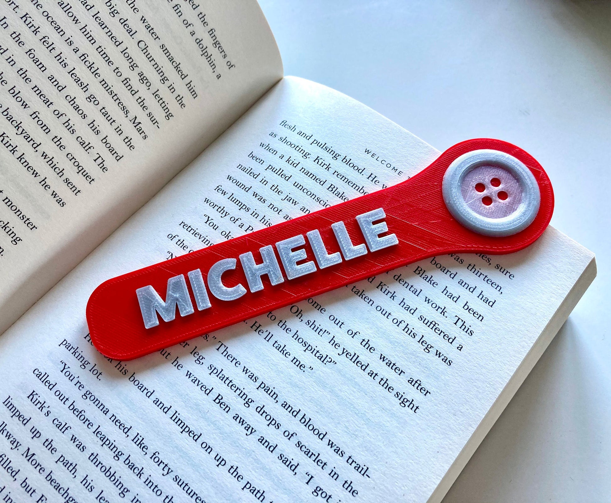 Personalised Button Bookmark – a gift for sewing, crafts, dressmaker, sewing bee, seamstress, 3d printed to order, choose your colours
