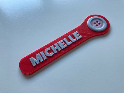 Personalised Button Bookmark – a gift for sewing, crafts, dressmaker, sewing bee, seamstress, 3d printed to order, choose your colours