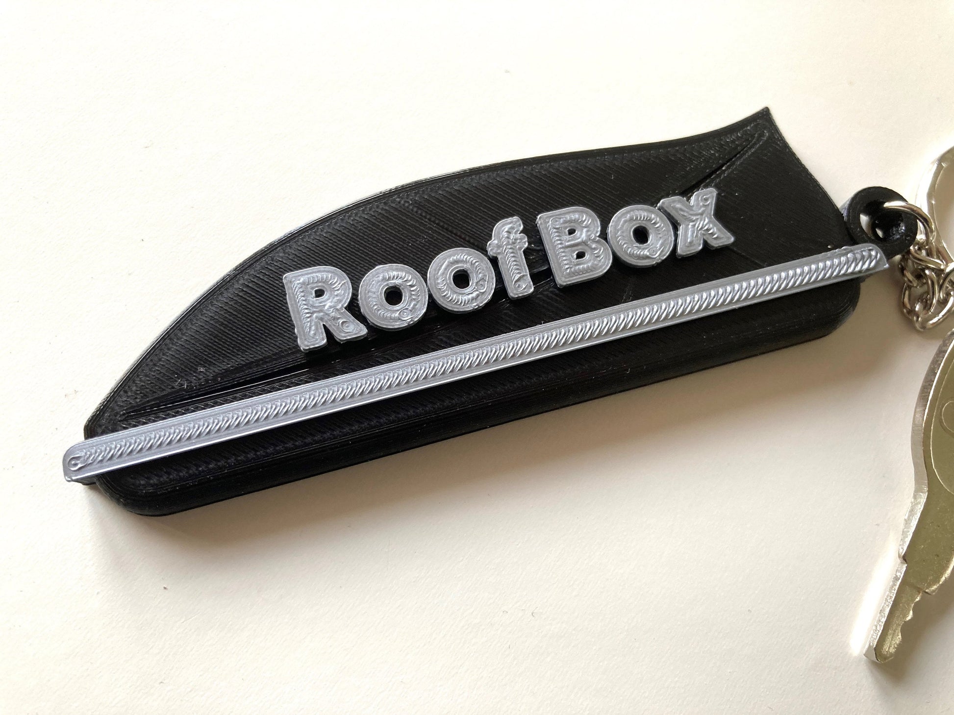 Personalised Roof Box keychain – Thule, Halfords, Exodus, Junior – camping, towing