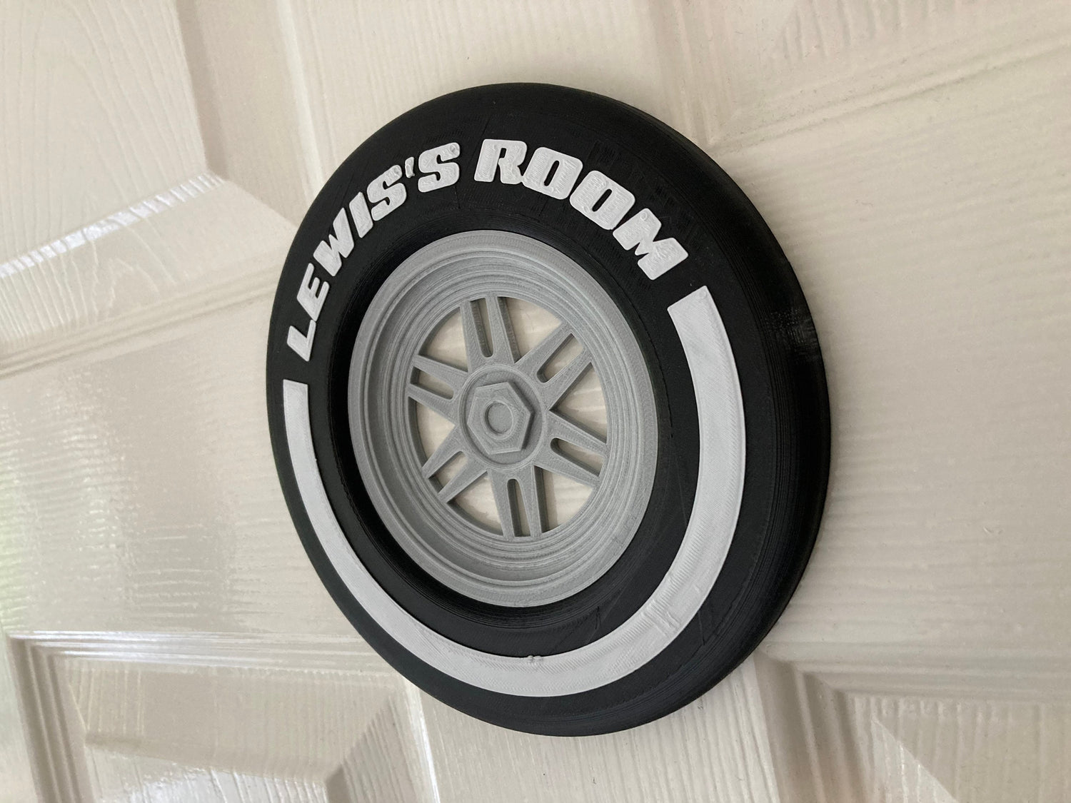 Personalised Formula Motor Racing Car wheel and tyre door plaque sign – now available in 3 sizes!