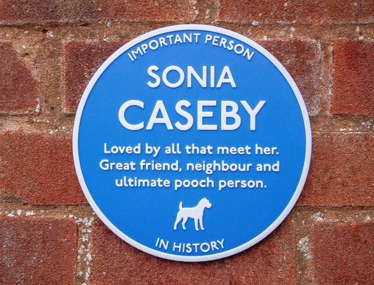 Personalised Blue Plaque with icon – add text, add a graphic icon. Bespoke 3D printed to order – Birthday, Christmas & Retirement Gift