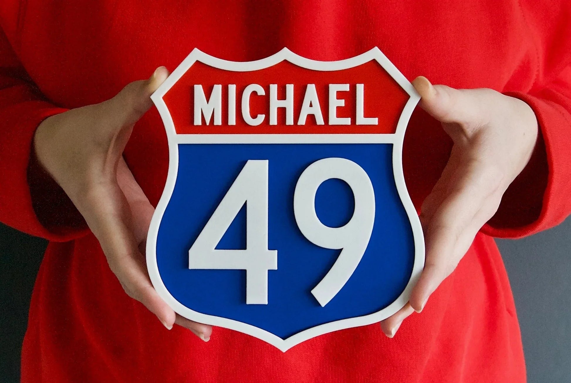 Personalised Route 66 style sign – 3D printed retro interstate sale sign – classic mid-century American cool, add a name and number
