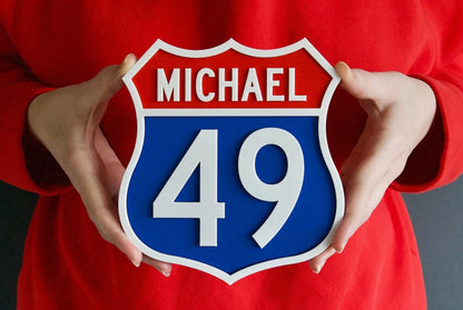 Personalised Route 66 style sign – 3D printed retro interstate sale sign – classic mid-century American cool, add a name and number