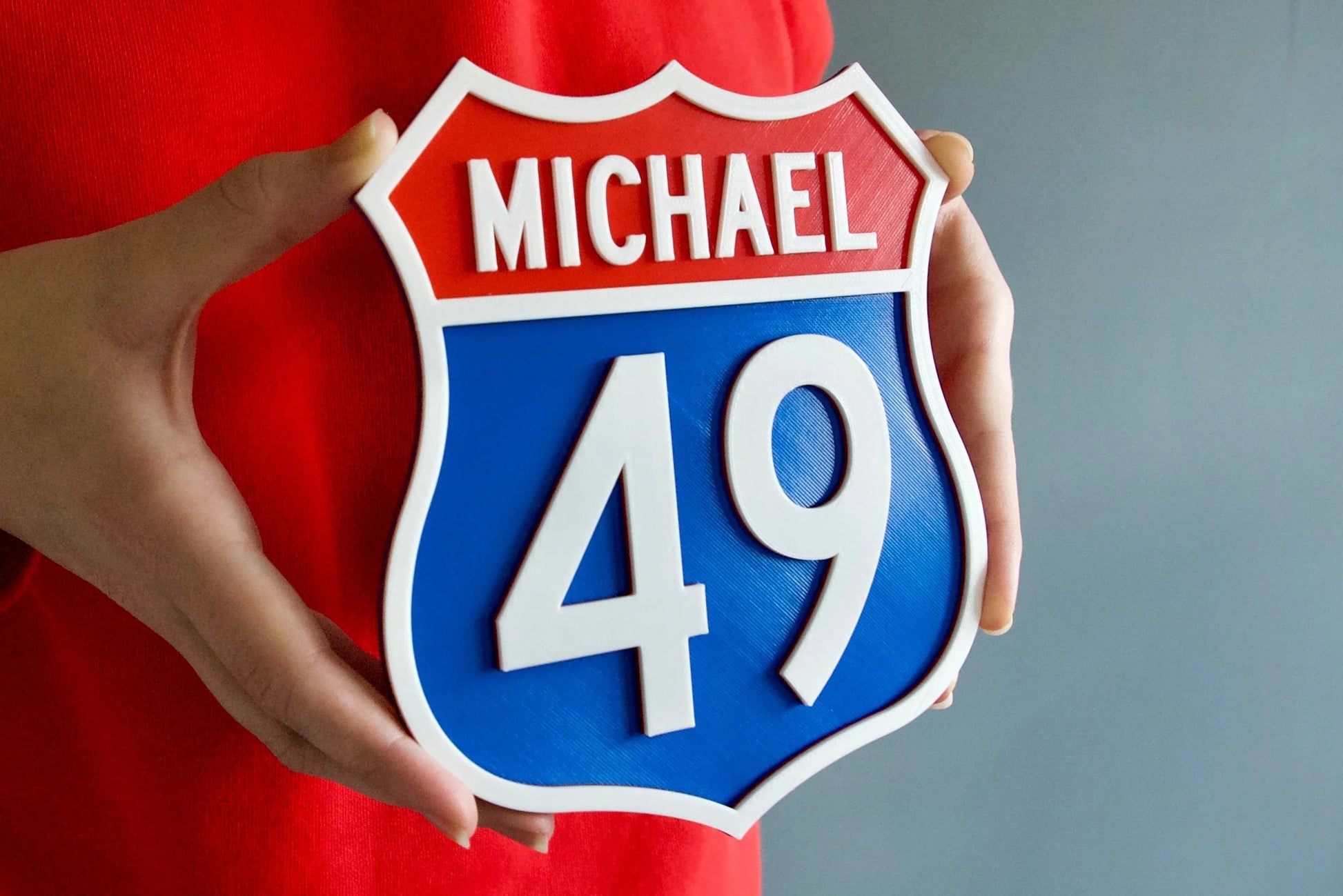 Personalised Route 66 style sign – 3D printed retro interstate sale sign – classic mid-century American cool, add a name and number