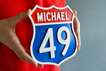 Personalised Route 66 style sign – 3D printed retro interstate sale sign – classic mid-century American cool, add a name and number