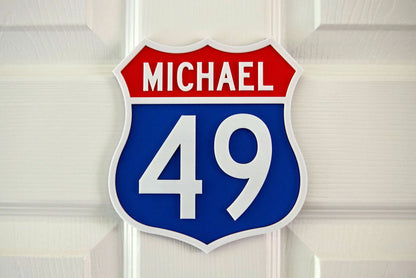 Personalised Route 66 style sign – 3D printed retro interstate sale sign – classic mid-century American cool, add a name and number