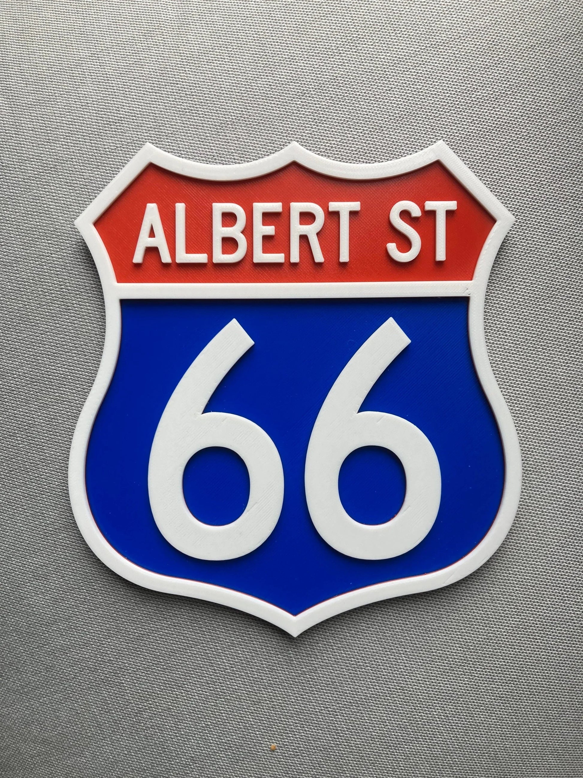 Personalised Route 66 style sign – 3D printed retro interstate sale sign – classic mid-century American cool, add a name and number