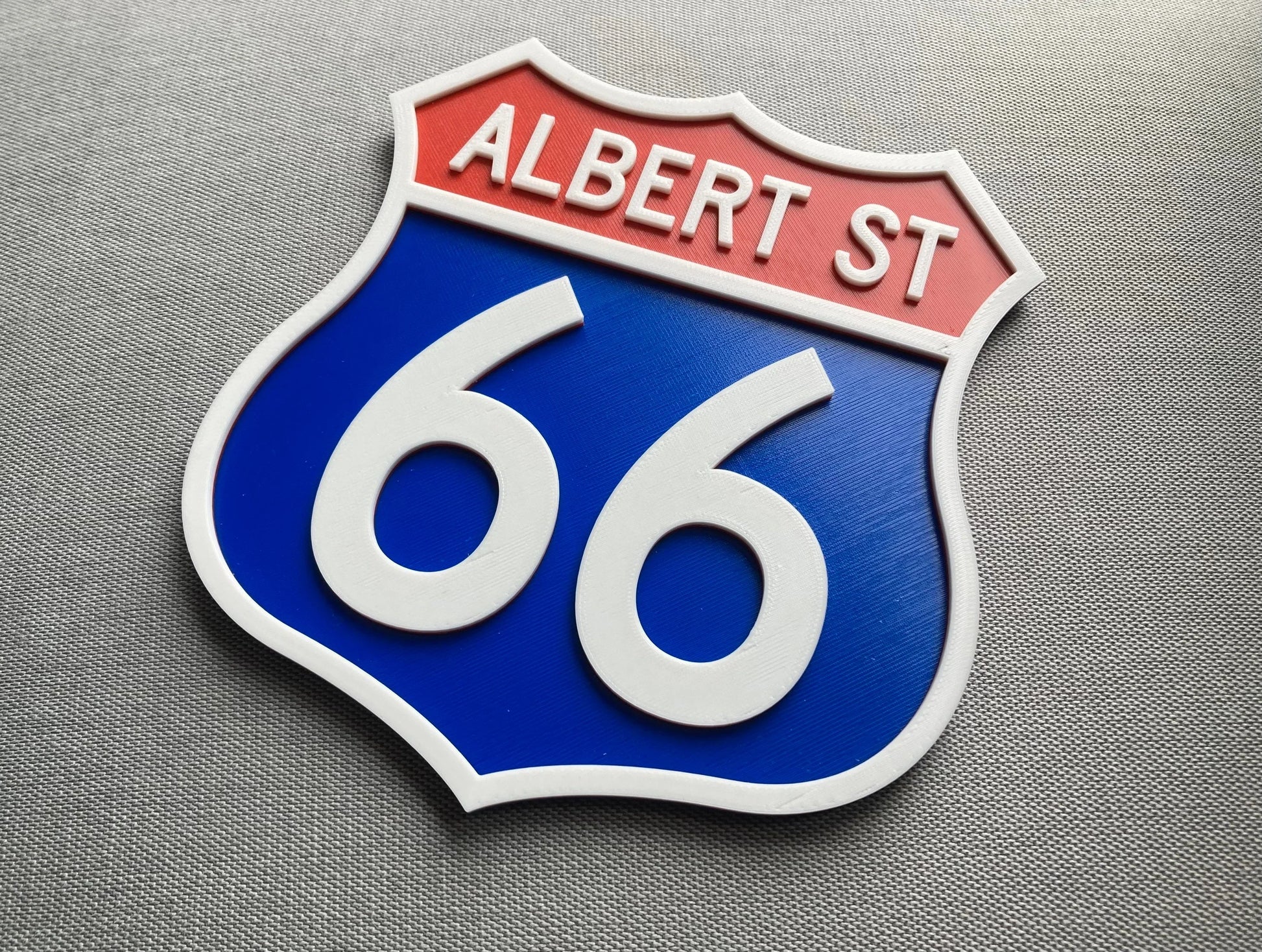 Personalised Route 66 style sign – 3D printed retro interstate sale sign – classic mid-century American cool, add a name and number