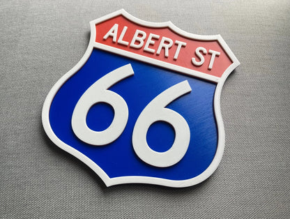 Personalised Route 66 style sign – 3D printed retro interstate sale sign – classic mid-century American cool, add a name and number