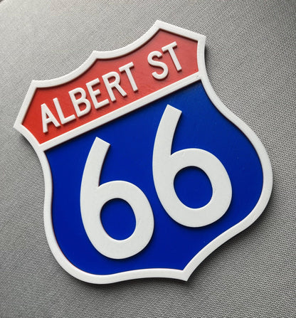 Personalised Route 66 style sign – 3D printed retro interstate sale sign – classic mid-century American cool, add a name and number