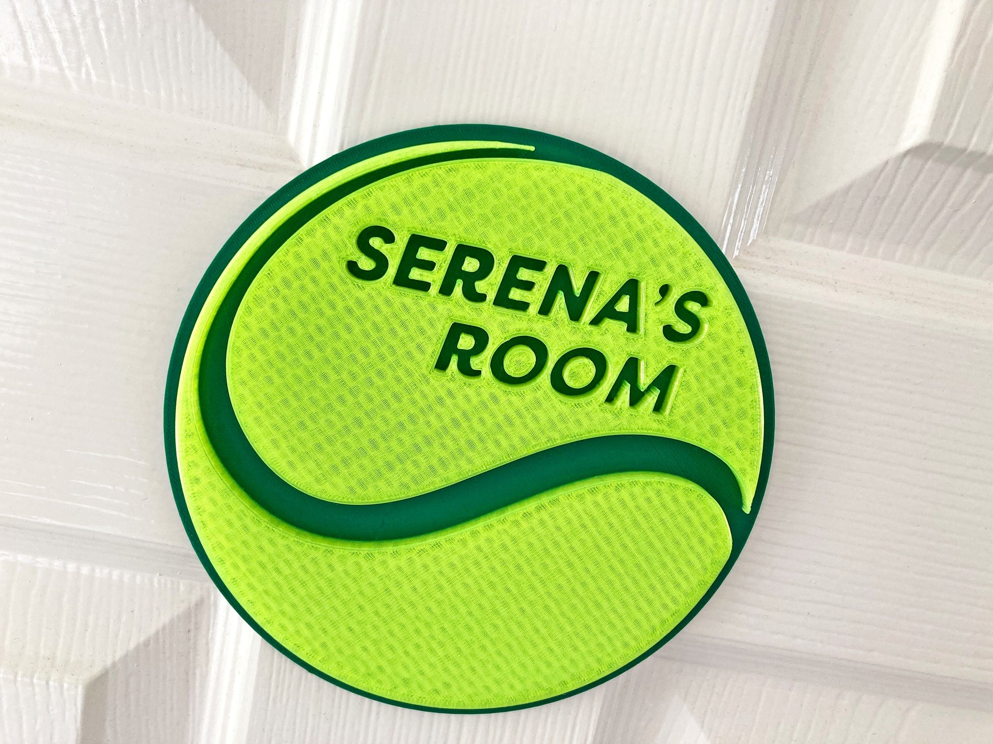 Personalised Tennis ball style door plaque | 3d printed to your order | add a name, choose a colour, ideal for Wimbledon!