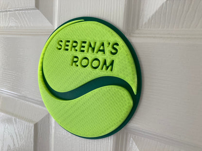 Personalised Tennis ball style door plaque | 3d printed to your order | add a name, choose a colour, ideal for Wimbledon!