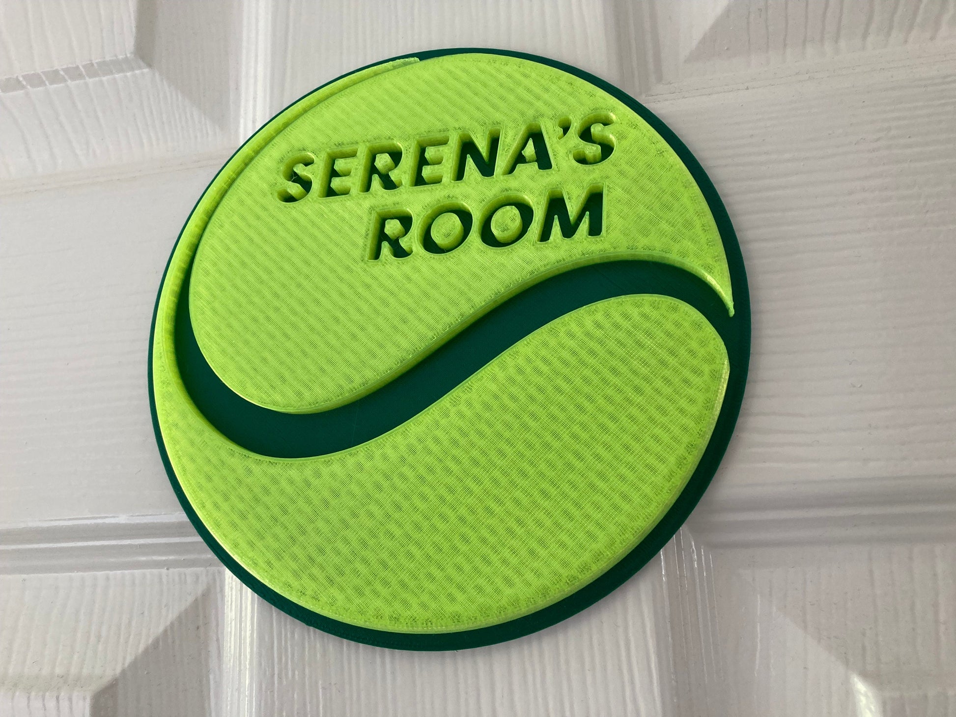 Personalised Tennis ball style door plaque | 3d printed to your order | add a name, choose a colour, ideal for Wimbledon!
