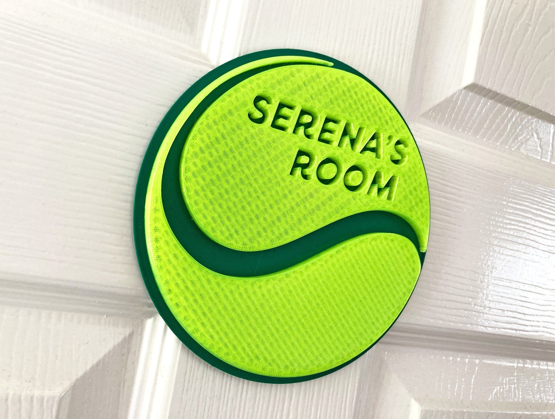 Personalised Tennis ball style door plaque | 3d printed to your order | add a name, choose a colour, ideal for Wimbledon!