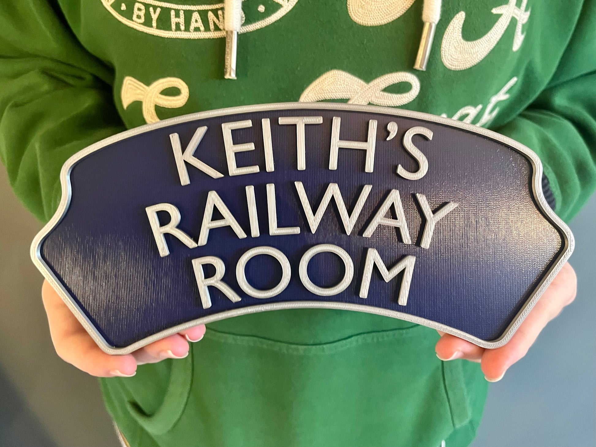 Personalised 3d printed Train headboard door plaque sign – add three lines of text, choose your colours, a must for any train enthusiast