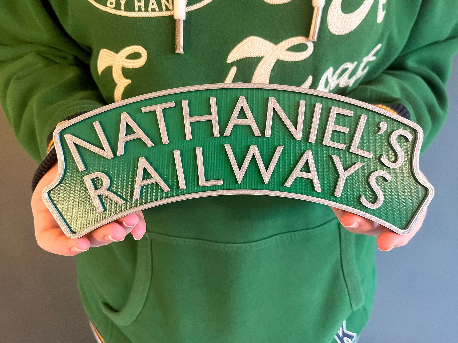 Personalised 3d printed Train headboard door plaque sign – add two lines of text, choose your colours, a must for any train enthusiast
