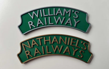 Personalised 3d printed Train headboard door plaque sign – add two lines of text, choose your colours, a must for any train enthusiast