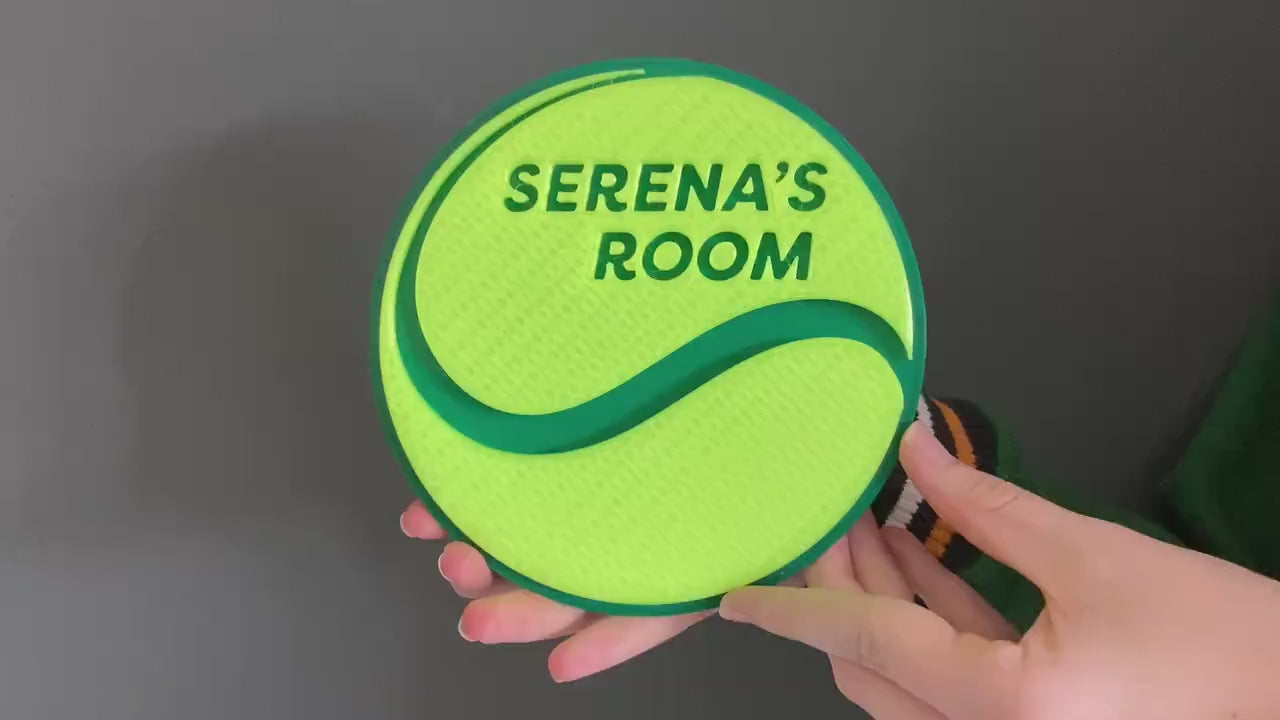Personalised Tennis ball style door plaque | 3d printed to your order | add a name, choose a colour, ideal for Wimbledon!