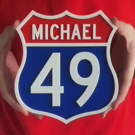 Personalised Route 66 style sign – 3D printed retro interstate sale sign – classic mid-century American cool, add a name and number