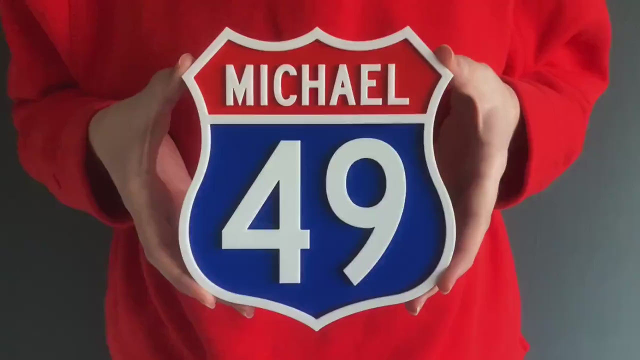 Personalised Route 66 style sign – 3D printed retro interstate sale sign – classic mid-century American cool, add a name and number