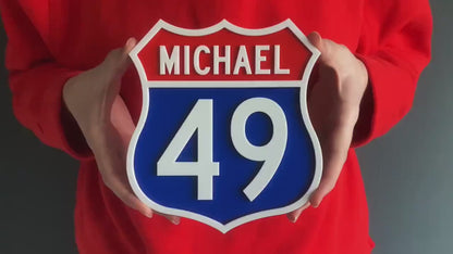 Personalised Route 66 style sign – 3D printed retro interstate sale sign – classic mid-century American cool, add a name and number